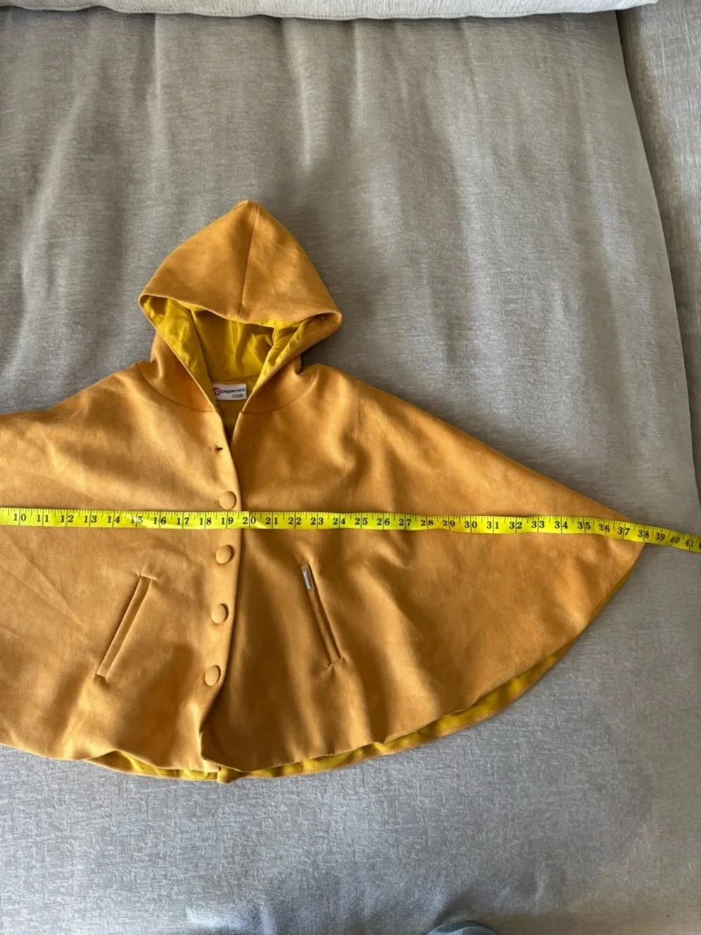 Peppermint Girls Mustard Hooded Shrug Cape Coat Poncho 11-12Y Button Front Boho - Picture 7 of 9